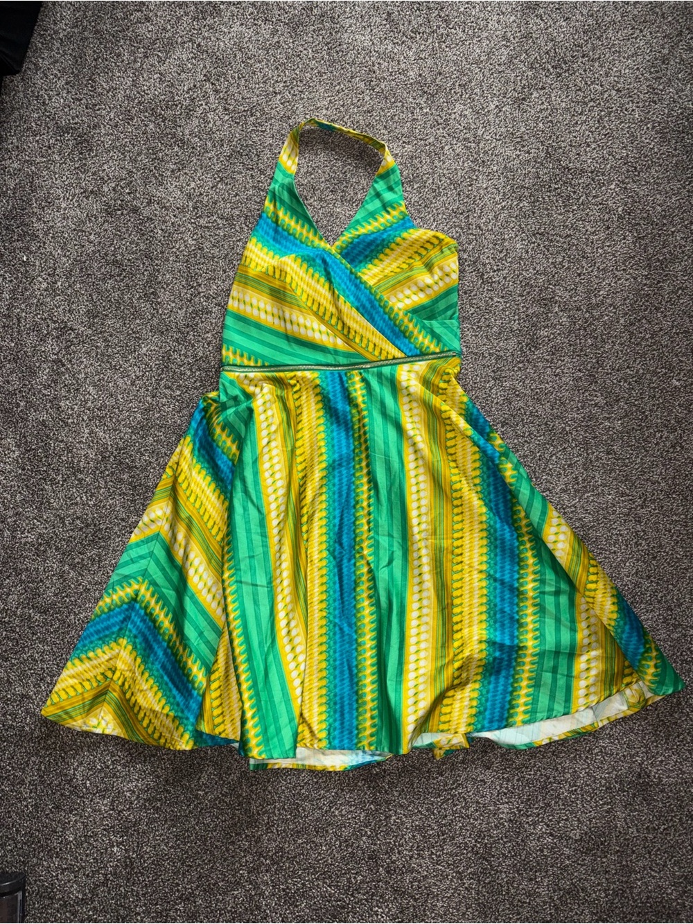 Calvin Klein Vibrant Green & Yellow Striped Halter Dress